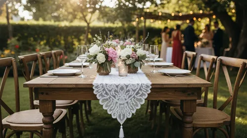 Vista 2 de rockcloud Camino de mesa de encaje para decoración de banquetes de boda, decoración de mesa de fiesta de Navidad, blanco, 13 x 35 pulgadas