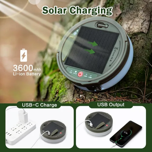 Vista 5 de Cadena de luces solares para campamento, 4 en 1, cadena de luces para acampar al aire libre (39.4 pies) con 8 modos de iluminación, funciona
