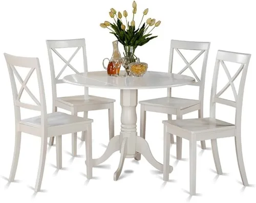 Vista 9 de East West Furniture DLBO3-BLK-W - Juego de mesa de comedor de 3 piezas para espacios pequeños que contiene una mesa de comedor redonda con gotas y 2