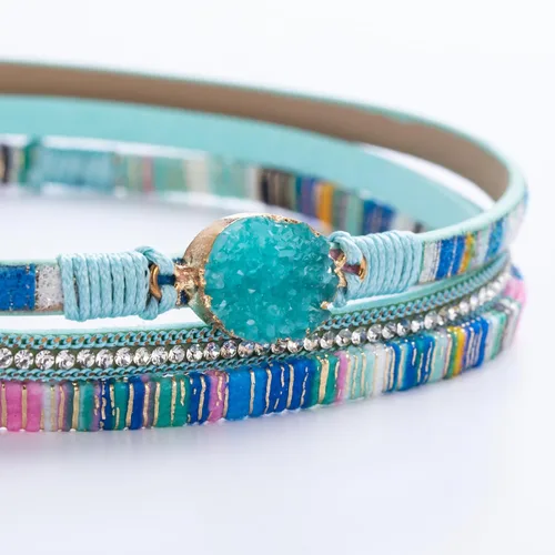 Vista 17 de FANCY SHINY - Pulsera de cuero estilo bohemio, pulsera de cuentas de cristal con cierre magnético, regalos de joyería para mujer