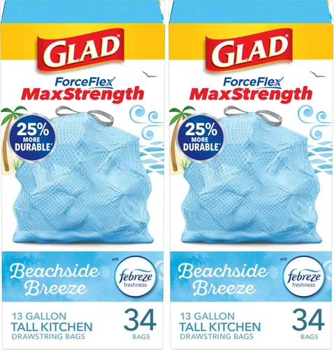 Vista 16 de Glad ForceFlex MaxStrength - Bolsas de basura para cocina, 13 galones, Bahama Bliss Febreze, 90 unidades (el paquete puede variar)