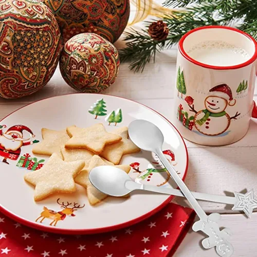 Vista 7 de Cucharas de café navideñas de acero inoxidable, cucharas de té de postre para helado, bebida caliente, 12
