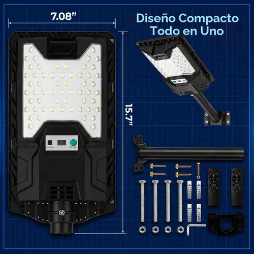Vista 9 de Luz de calle solar para exteriores, 20000 lm 6500 K impermeable con sensor de movimiento LED luz solar alimentada por energía solar con control