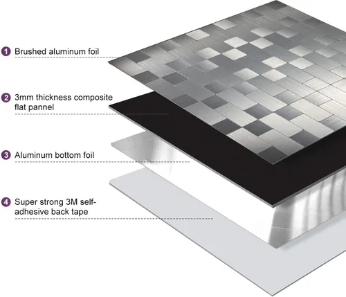 Vista 2 de XUANINY Azulejos de metal para salpicaduras de despegar y pegar, adhesivo de pared 3D de mosaico de aluminio autoadhesivo para cocina