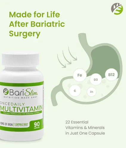 Vista 3 de BariSlim Cápsula multivitamínica bariátrica Once Daily - 18 mg de hierro - Vitamina bariátrica y suplemento para poscirugía incluyendo bypass