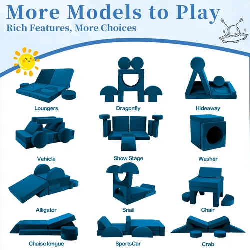Vista 5 de Edbuosy Sofá para Niños Pequeños Modular - 18 piezas de sofás para niños para construir fortaleza, sofá de espuma convertible y cojín de juego