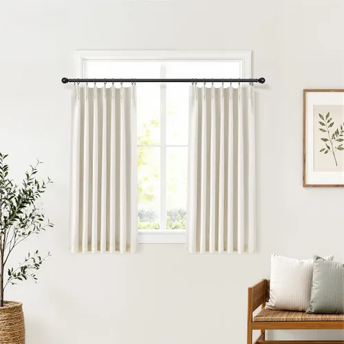 Vista 24 de Cortinas opacas plisadas de lino beige y blanco de 90 pulgadas de largo para dormitorio o sala de estar, juego de 2 paneles, oscurecimiento
