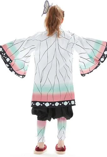 Vista 3 de Kochou Shinobu - Disfraz de kimono para cosplay con pinzas para el pelo