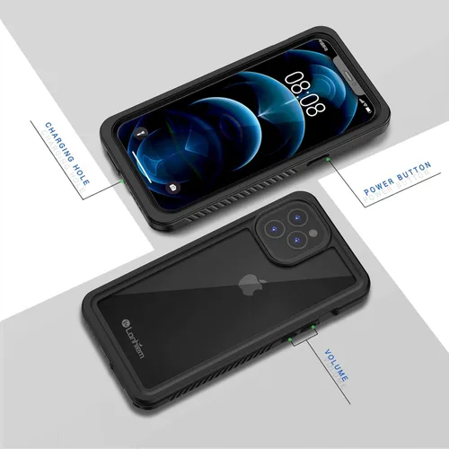 Vista 6 de Lanhiem Funda para iPhone 12, impermeable, a prueba de polvo, a prueba de golpes, con protector de pantalla integrado (no para iPhone 12 Pro), funda