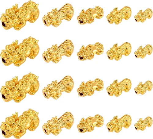 Vista 7 de Craftdady 20 cuentas espaciadoras Pixiu chapadas en oro de 24 quilates, aleación de metal 3D, cuentas Fengshui, 5 tamaños para atraer riqueza, buena