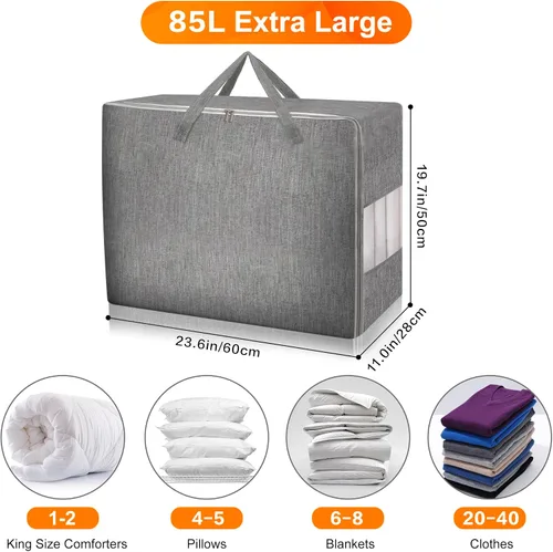 Vista 2 de Bolsas de almacenamiento para edredón Karceyworth, bolsas de almacenamiento extra grandes para ropa de cama con ventana transparente, asas