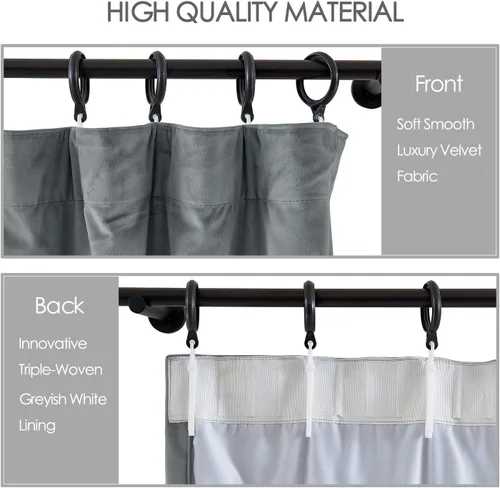 Vista 33 de cololeaf Panel de cortinas opacas de terciopelo con forro para cine en casa, cortina de ganchos planos para barra transversal o pista, 100 pulgadas