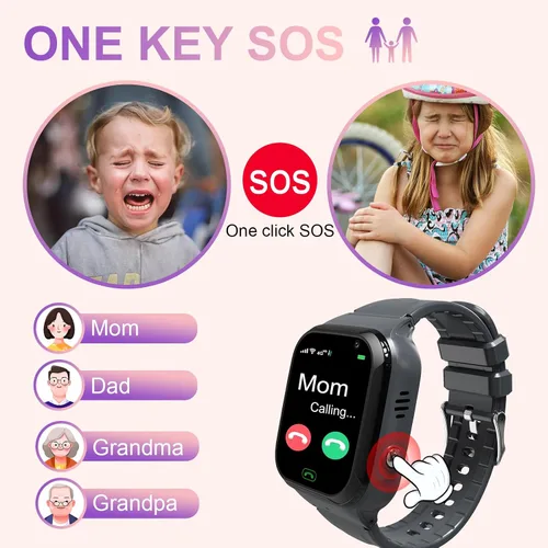 Vista 5 de Reloj inteligente 4G para niños, rastreador GPS, reloj inteligente para niños y niñas, reloj de teléfono, videollamadas, alarma de emergencia, juego