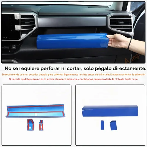 Vista 4 de Aunginsy Tiras de Panel de Salpicadero de Control Central Compatibles con Toyota Tundra/Sequoia 2022-2025 Moldura de Consola Central de Coche Azul