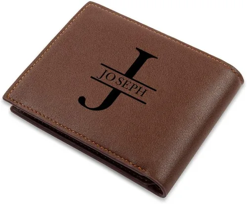 Vista 6 de lagofit Regalos para papá, carteras personalizadas con fotos para hombres, con imagen grabada y nombre inicial para hombres, billetera plegable