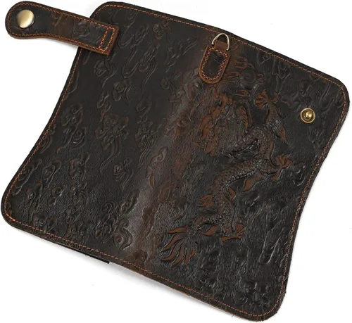 Vista 7 de Cartera larga de cuero genuino para hombre, cartera con tarjetero y bolsillo para monedas