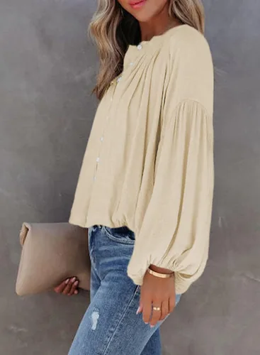 Vista 3 de Dokotoo Camisas de manga larga con cuello en V para mujer con botones
