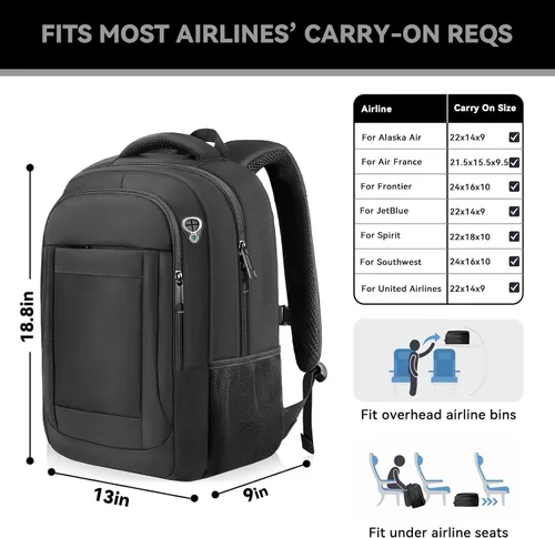Vista 2 de Mochila grande de viaje para laptop de 17 pulgadas, mochila de laptop aprobada por aerolíneas, mochila antirrobo para negocios, delgada
