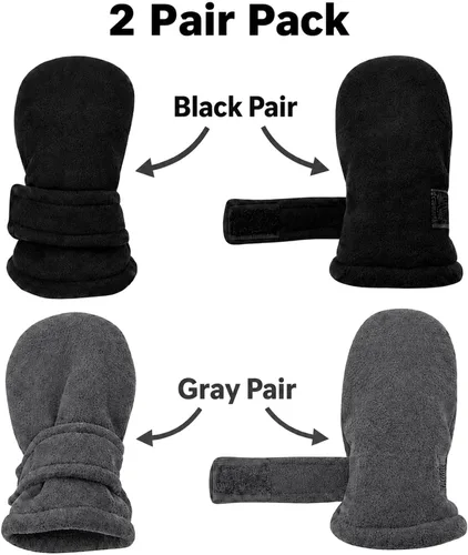 Vista 2 de N'Ice Caps Baby Toddler Mittens Kids 2 Pair Pack Fleece Warm Sherpa Lined Negro + Gris