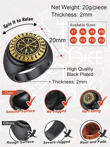 Vista 6 de FaithHeart Anillos giratorios de brújula vikinga para hombres y mujeres, joyería de acero inoxidable, anillo para ansiedad, embalaje delicado