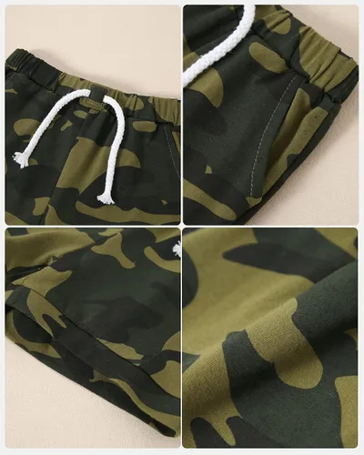 Vista 7 de SANMIO Conjunto de ropa de verano con capucha y pantalones cortos sin mangas con bolsillos, conjunto de ropa de 2 piezas para niño pequeño