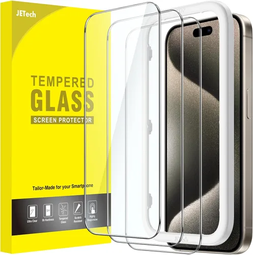 Vista 18 de JETech - Protector de pantalla para iPhone 15 de 6.1 pulgadas, película de vidrio templado con herramienta de fácil instalación, compatible