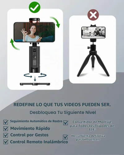 Vista 8 de Trípode de teléfono con seguimiento automático, rotación de 360°, trípode de seguimiento facial automático con gestos y control remoto, soporte