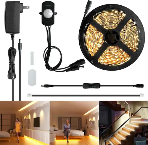 Vista 7 de Kit de iluminación LED con sensor de movimiento regulable Sensky para debajo del gabinete, tira de luz LED con sensor de movimiento, adaptador