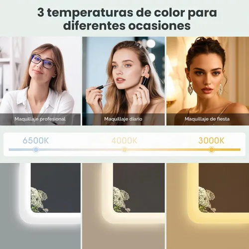Vista 4 de S'bagno Espejo de baño LED de 32 x 24 pulgadas con luces, altavoz Bluetooth, antivaho e impermeable, espejo de pared regulable con control táctil, 3