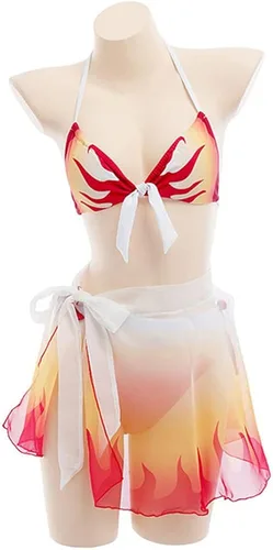 Vista 2 de Anime Kimetsu No Yaiba Traje de baño Kamado Shinobu Cosplay trajes de baño para mujer, traje de baño de dos piezas de dibujos animados japoneses