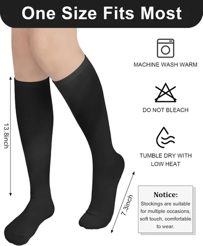 Vista 3 de Senker Fashion Calcetines altos hasta la rodilla para mujer, calcetines largos blancos de tubo negro a rayas para botas al aire libre deporte casual
