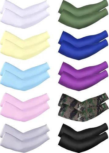 Vista 7 de Boao 10 pares de mangas UV para brazos para hombres y mujeres, cubierta de tatuajes refrescante, mangas de compresión con protección solar