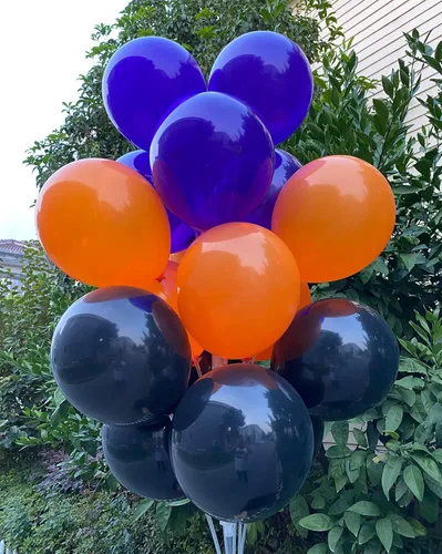 Vista 4 de 60 globos de látex de 12 pulgadas en negro, naranja y morado, Halloween, graduación, cumpleaños, baby shower, decoraciones de fiesta