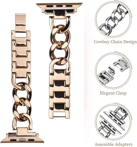Vista 3 de Compatible con Apple Watch Band para mujer y hombre de 1.614 in 1.575 in 1.496 in 1.732 in 1.772 in 1.654 in Ultra 1.929 in, pulsera de acero