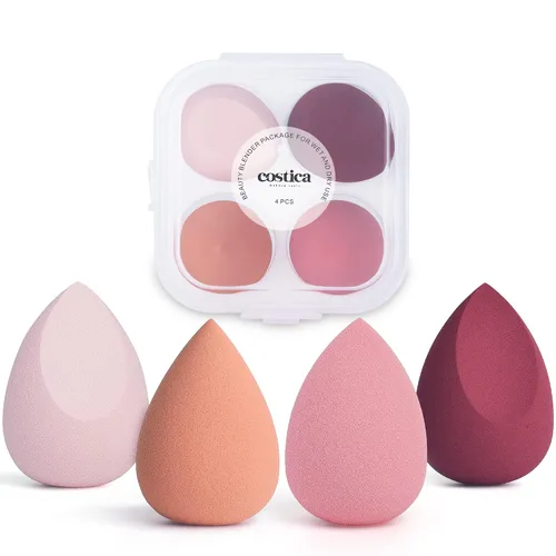 Vista 7 de Esponja de maquillaje COSTICA, 4 piezas, esponja mezcladora de belleza para mezcla de base, esponja mezcladora multicolor con caja