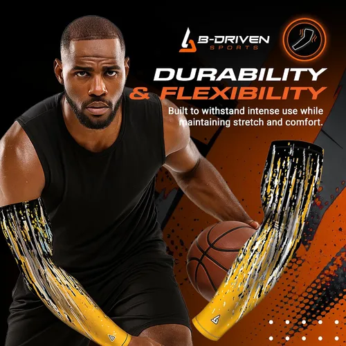 Vista 4 de B-Driven Sports Pro Fit - Manga de compresión para hombres, mujeres y jóvenes, baloncesto, béisbol, fútbol, diseños digitales individuales