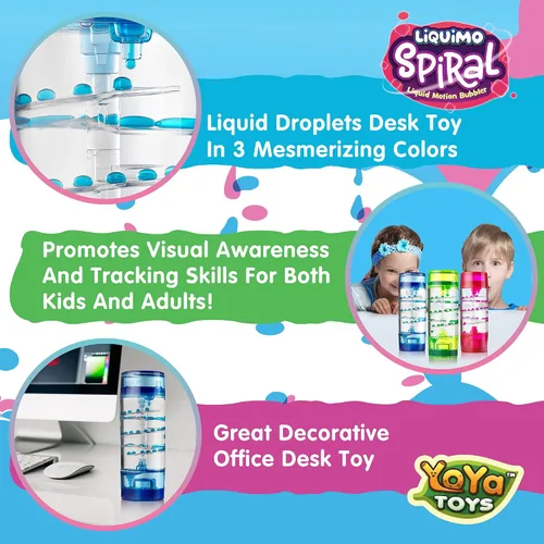 Vista 4 de YoYa Toys Liquimo Spiral - Liquid Motion Bubbler (paquete de 3) - Temporizador líquido de reloj de arena para niños y adultos - Juguetes