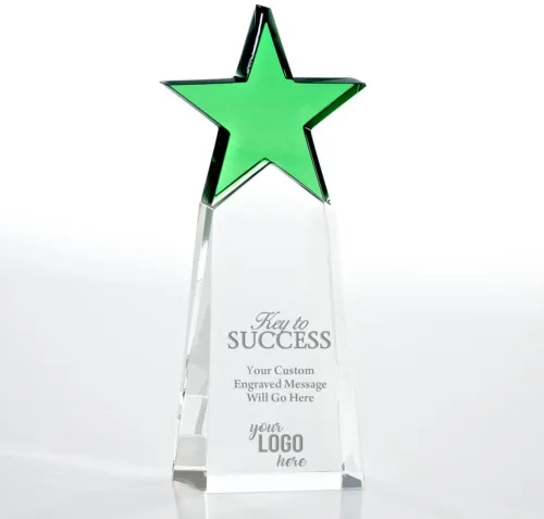 Vista 15 de Baudville Trofeo grabado – Cristal – Torre con estrella en la parte superior – Premio para empleados – Grabado personalizado de hasta cuatro líneas