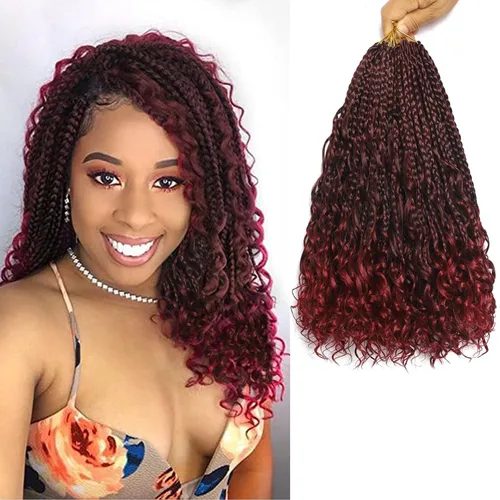 Vista 16 de Flagship 9 Paquetes Goddess Box Braids Cabello de Ganchillo para Mujeres Negras - 10 Pulgadas Pre-enrollado con Puntas Rizadas, Estilo Bohemio 1b