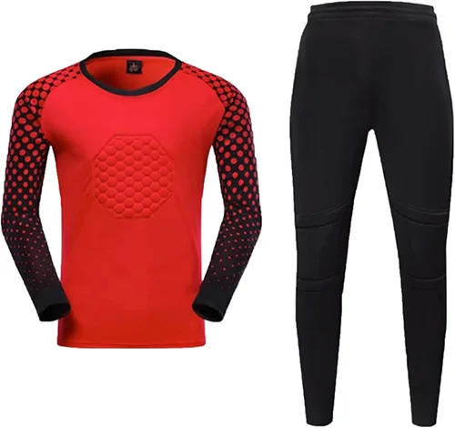 Vista 2 de Fldy Camisa de portero acolchada para niños, manga larga, conjunto de jersey y pantalones de fútbol para uniforme de fútbol, kit de portero