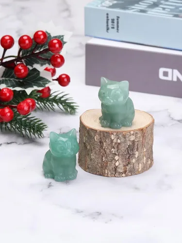 Vista 3 de Jovivi Figuras de cristal de gato de aventurina verde para decoración