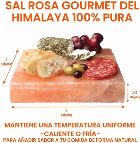 Vista 4 de Bloque de sal rosa del Himalaya para asar (8 x 8 pulgadas) – La losa para parrilla de barbacoa mantiene temperatura uniforme caliente o fría – Añade