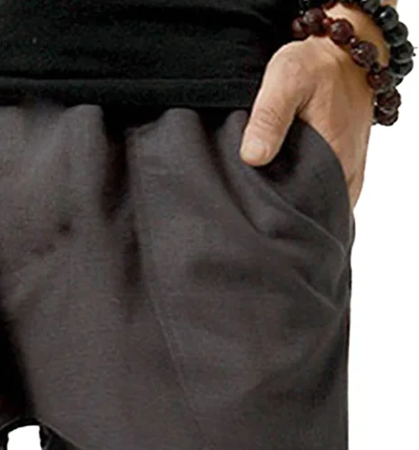 Vista 4 de JEShifangjiusu Pantalones de algodón y lino con cordón para hombre, cintura elástica, pantalones de yoga, pantalones de yoga holgados, pantalones