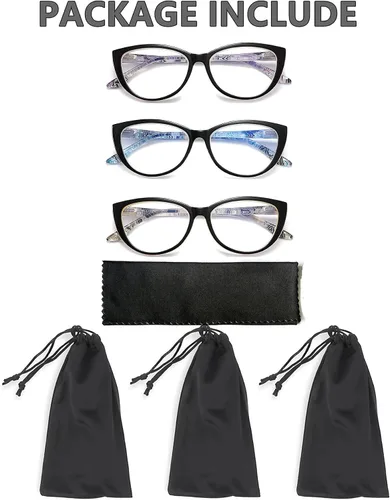 Vista 5 de Paquete de 3 lentes de lectura con bloqueo de luz azul, para mujer, diseño elegante de ojo de gato, antifatiga ocular y deslumbramiento, +1.0 de 3