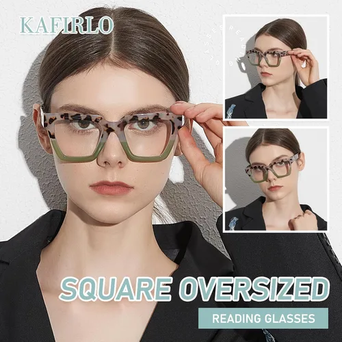 Vista 6 de Gafas de Lectura de Gran Tamaño para Mujer, Estilo Oprah, con Bloqueo de Luz Azul, para Computadora, Diseño Cuadrado, Marco Grande