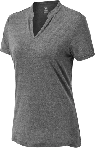 Vista 34 de Gopune Polo de golf con cuello en V para mujer, sin cuello, manga corta, ligera, de secado rápido, camisetas de tenis para correr