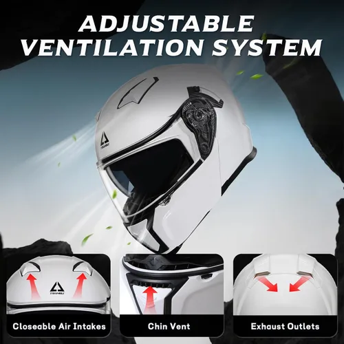 Vista 3 de TRIANGLE Cascos de motocicleta modulares para hombres con visera completa abatible, visera doble con protector solar interno, aprobado por DOT