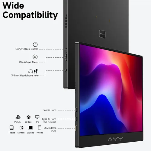 Vista 8 de memzuoix Monitor portátil de 15 pulgadas FHD 1080P 100% sRGB HDR IPS USB-C y HDMI para juegos/Mac/PS5 Pantalla de viaje de 1.4 libras con Negro
