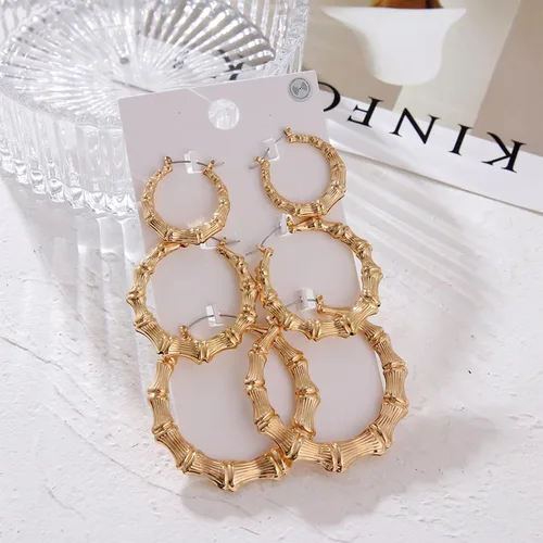 Vista 7 de Aretes de bambú para mujeres, gran set de aretes de aro de bambú, estilo hip hop de los 80 y 90, joyería para regalos de fiesta, accesorios