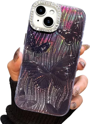 Vista 104 de I-MGAE-IN-AR Funda compacta para iPhone 11, diseño de mariposa, marco de protección de lente de cámara con diamante 3D, bonitas fundas protectoras